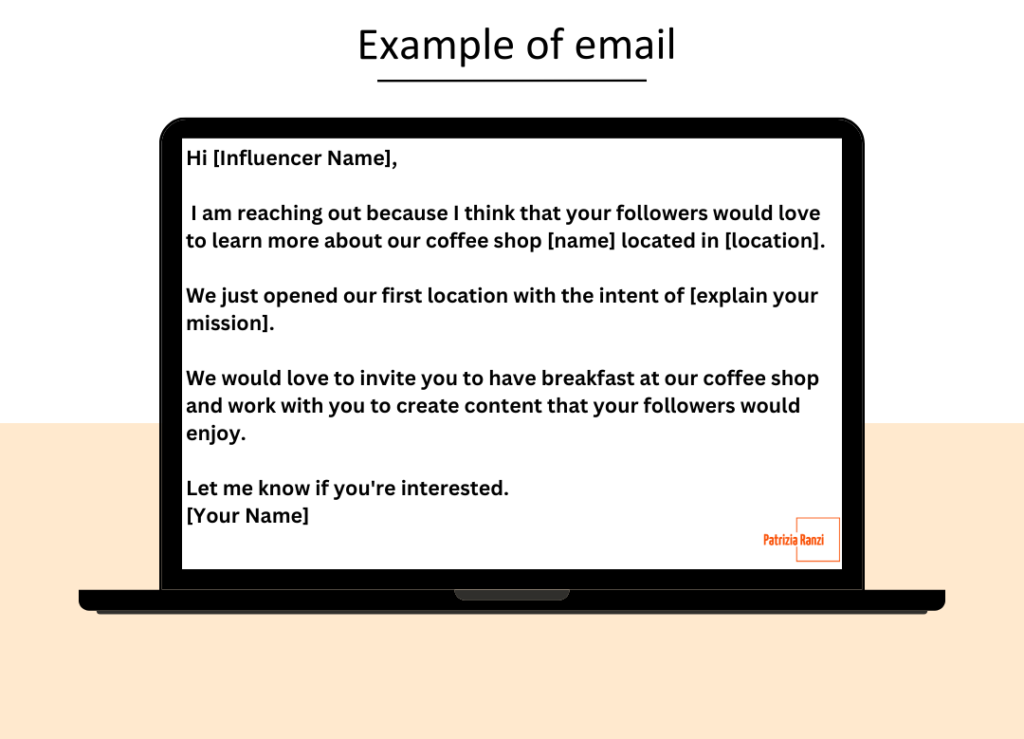 example of email to reach out to influencers and run a local influencer marketing campaign