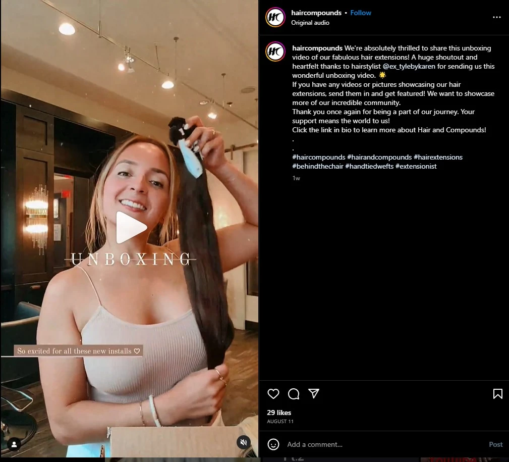 example of content for hair business on instagram